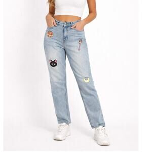Hot Topic Sailor Moon Jeans Embroidered Icons Mom Jeans Size 5